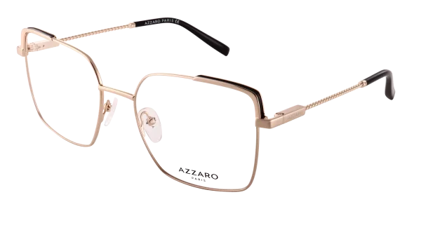 Monture optique pour femme en métal AZZARO or brillant et laque ivoire, référence AZ30422 C01, vue de profil.