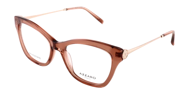 Monture optique pour femme en combiné bio acétate AZZARO, vieux rose et or brillant, référence AZ30424 C02, vue de profil.