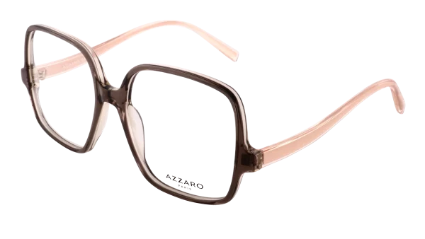 Monture optique pour femme en acétate AZZARO, gris et or rose brillant, référence AZ30427 C02, vue de profil.