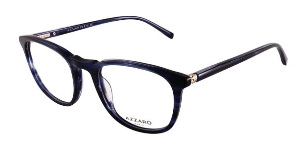 Monture optique pour homme en acétate AZZARO, bleu et or satiné, référence AZ31187 C02, vue de profil.