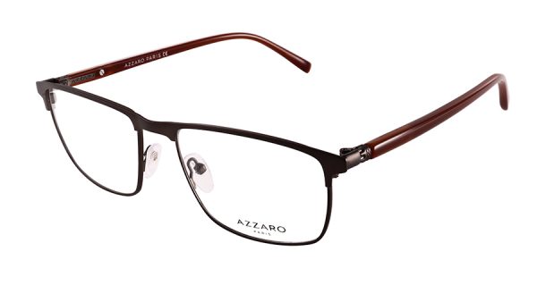 Monture optique pour homme en métal AZZARO, ruthénium satiné et miel, référence AZ31188 C03, vue de profil.
