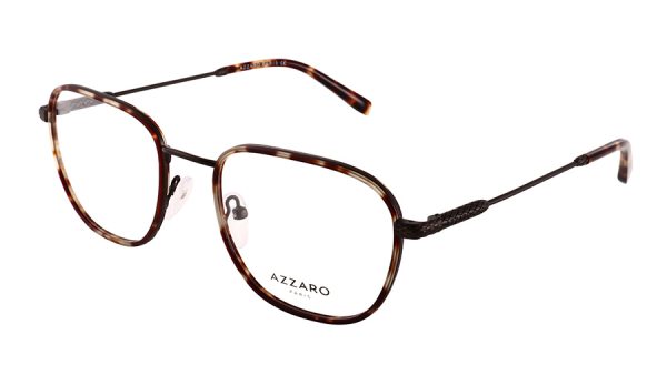 Monture optique pour homme en combiné métal AZZARO, ruthénium foncé satiné et écaille, référence AZ31189 C01, vue de profil.