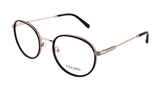Monture optique pour homme en combiné métal AZZARO, or clair satiné et noir, référence AZ31190 C02, vue de profil.