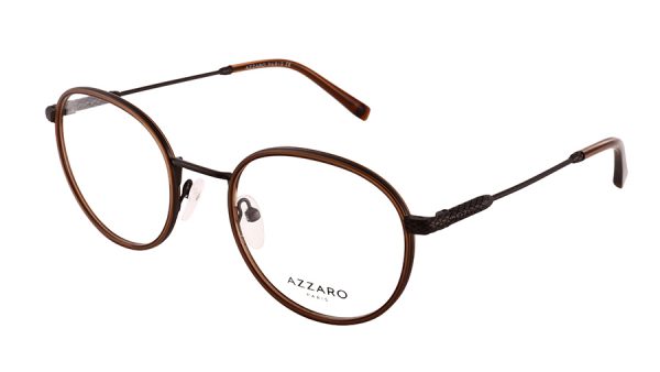 Monture optique pour homme en combiné métal AZZARO, ruthénium foncé satiné et brun, référence AZ31190 C03, vue de profil.