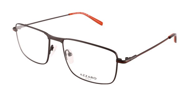 Monture optique pour homme en métal AZZARO, ruthénium satiné et noir et orange et titane, référence AZ31200 C02, vue de profil.