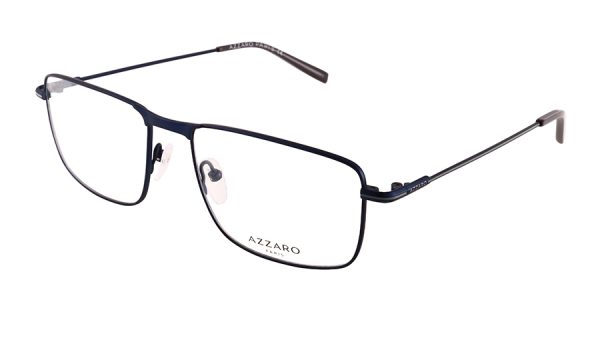 Monture optique pour homme en métal AZZARO, bleu satiné et gris et titane, référence AZ31200 C03, vue de profil.