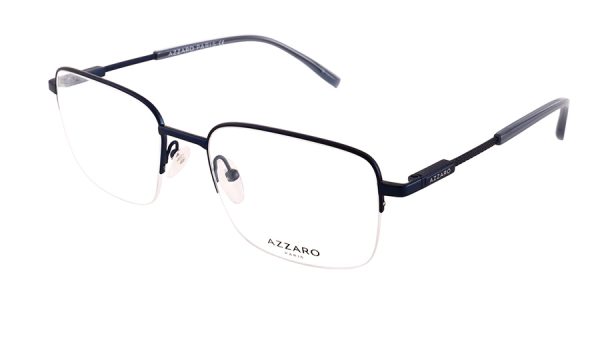 Monture optique pour homme en métal AZZARO, bleu satiné et bleu clair et titane, référence AZ31202 C02, vue de profil.