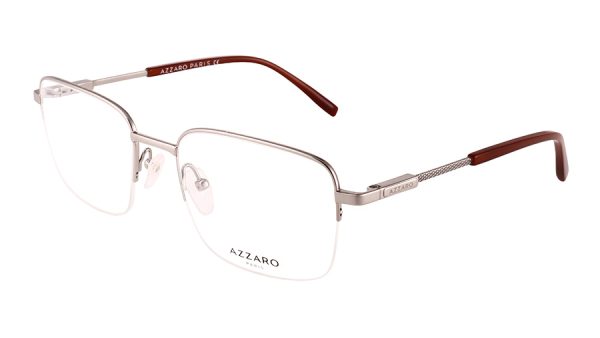 Monture optique pour homme en métal AZZARO, ruthénium brillant et brun et titane, référence AZ31202 C03, vue de profil.