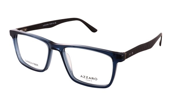 Monture optique pour homme en combiné acétate en fibre de carbone AZZARO, bleu, ruthénium satiné et gris foncé, référence AZ31204 C02, vue de profil.