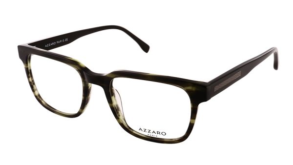 Monture optique pour homme en acétate AZZARO, kaki et ruthénium satiné, référence AZ31213 C03, vue de profil.
