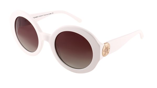 Monture solaire pour femme en acétate AZZARO, blanc et verres brun dégradé de catégorie 3, référence AZ32060 C03, vue de profil.